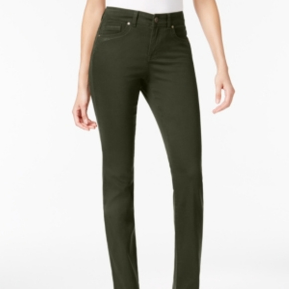 Style&Co Rail Straight Leg Embroidered Olive Jeans - Picture 1 of 8